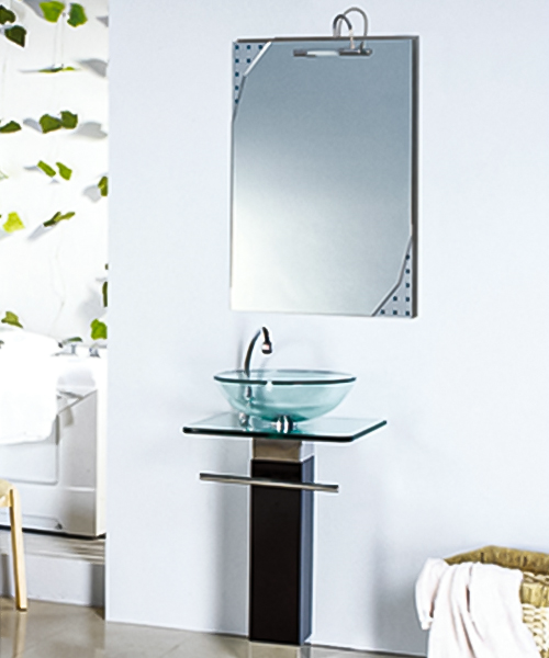 Sécurité trempée, légère, lavabo en verre avec armoire en acier inoxydable JH-6013