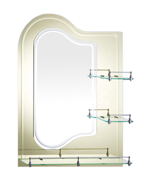 Miroir sablé, raccords en alliage de zinc, 4MM, 5MM, Vente chaude Salle de bains de style moderne Salle de douche de luxe Miroir simple Miroir traditionnel avec étagère JH-78062